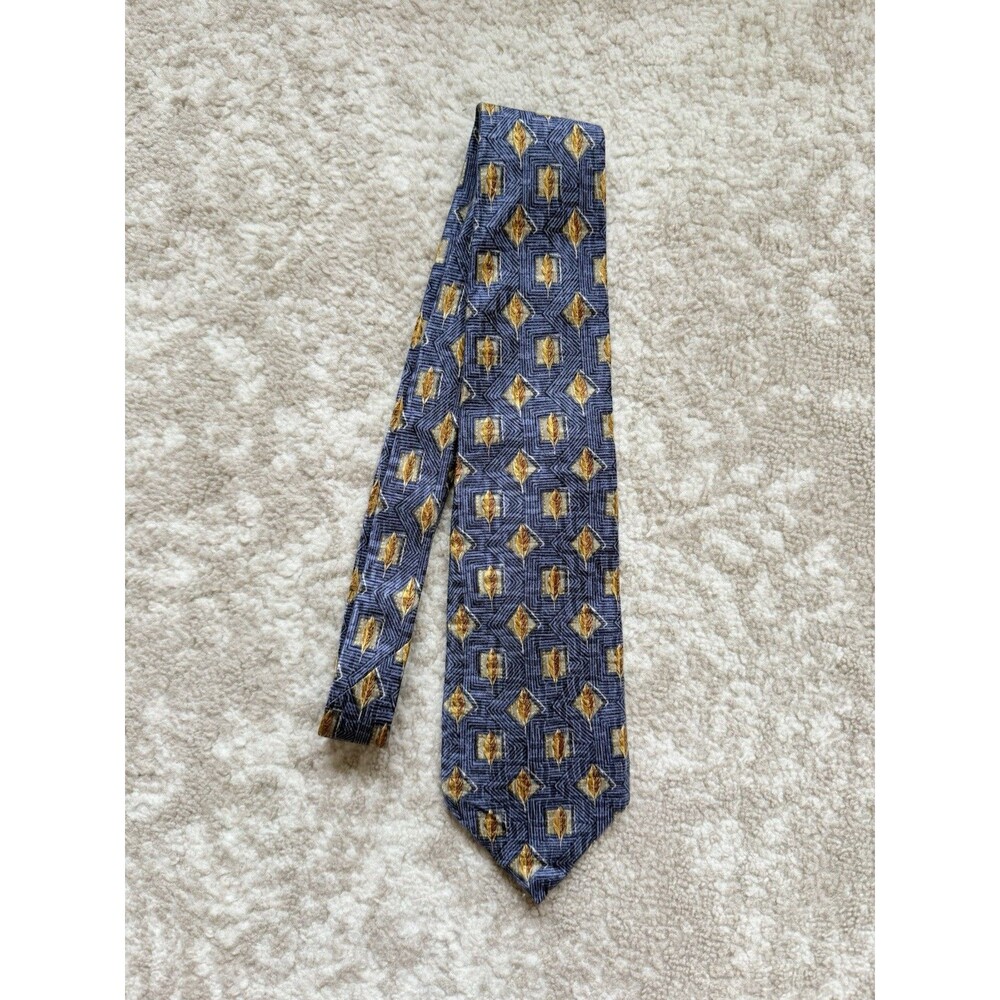 Robert Talbott Best of Class Vintage Silk Tie Blue Gold Leaf Abstract USA